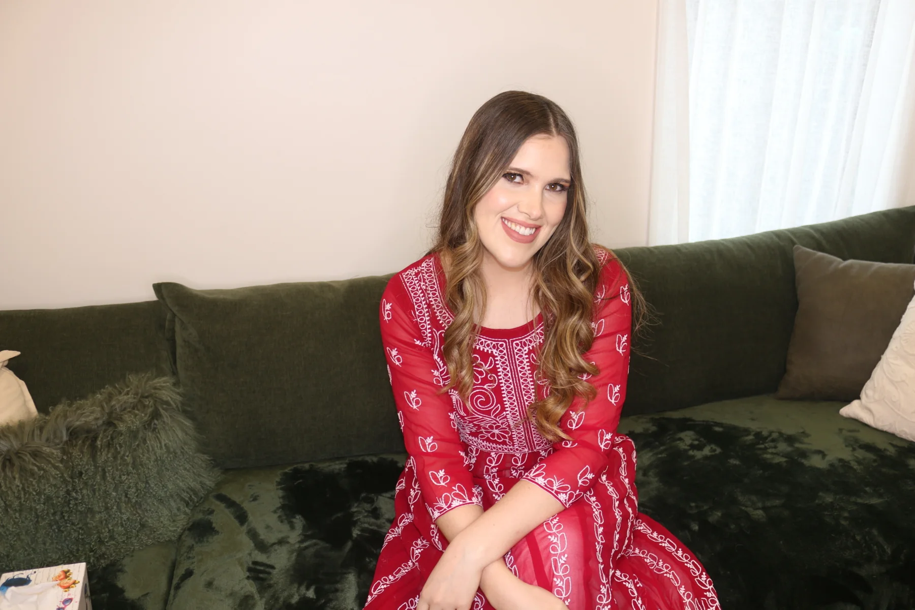 Red outfit soft glam portrait